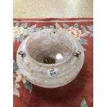 A VINTAGE MOTTLED GLASS SHADE WITH CHAINS 32CM