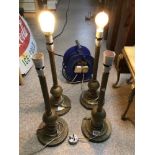 FOUR LARGE BRASS WEIGHTED TABLE LAMPS, 51CM