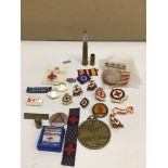 MIXED ITEMS BADGES BULLET PENCIL MEDAL AND MORE