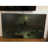 W. MEEGAN ATTRIBUTED MOONLIGHT ON THAMES, UNFRAMED, SIGNED W. MEEGAN 127 X 77CM