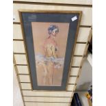 SIGNED FRAMED AND GLAZED CHALK AND PENCIL DRAWING OF A BALLERINA 66 X 32 CM