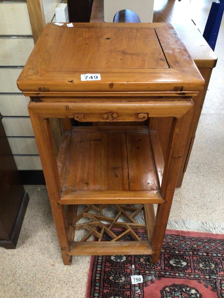 A VINTAGE CHINESE TWO TIER WOODEN STAND, 75 X 36CM