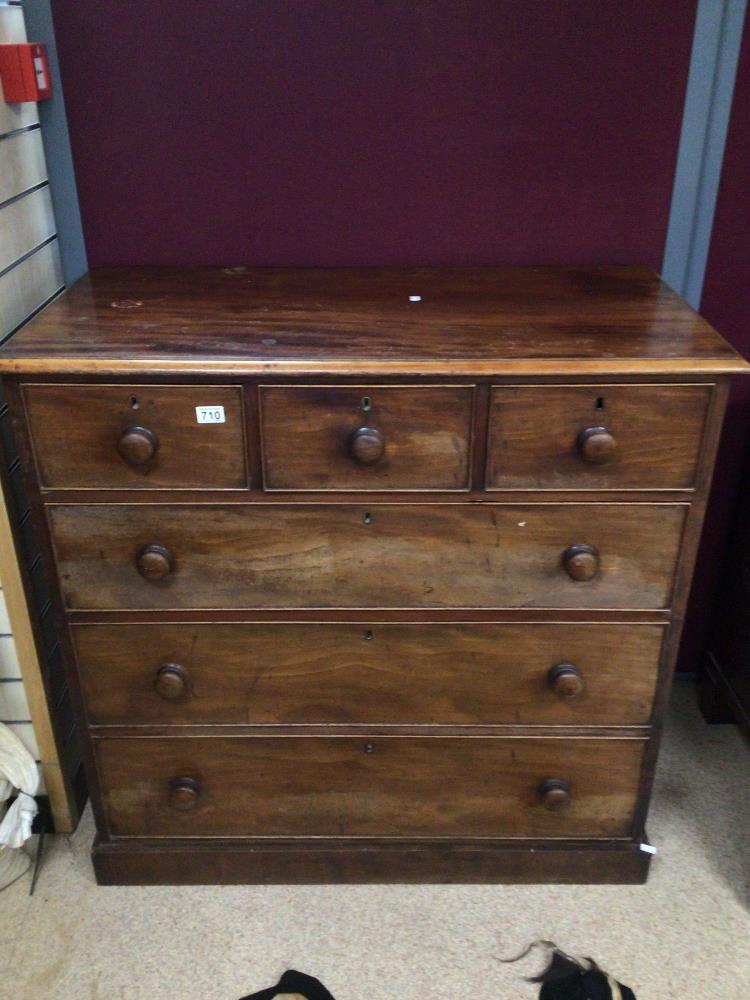 A VICTORIAN MAHOGANY THREE OVER THREE CHEST OF DRAWERS, 106 X 53 X 106CM