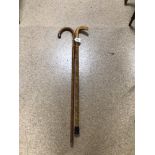 TWO WALKING CANES ONE WITH SILVER TIP, LARGEST 90CM