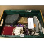 A LARGE BOX OF VINTAGE MIXED COSTUME JEWELLERY AND BOXES