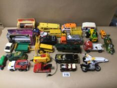 A QUANTITY OF PLAY WORN, DIE-CAST VEHICLES, MATCHBOX, DINKY AND CORGI