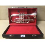 AN AMERICAN D.E.C DYNASTY CORNET, IN HARD PADDED CASE, WITH CONTENTS INCLUDING CLEANING KIT,