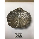 LARGE ART DECO VICTORIAN HALLMARKED SILVER EMBOSSED SHELL SHAPED BUTTER DISH 1921 BY ALKIN BROS,