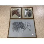 THREE FRAMED AND GLAZED WATERCOLOURS, LESLIE BENESON AND TWO BY SHARON TONG. ALL STUDIES OF HORSES