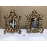 TWO SMALL VINTAGE METALLIC AND GILT FRAMED BAROQUE / ROCOCO STYLE MIRRORS ONE IN OVAL FORM WITH