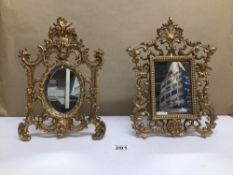 TWO SMALL VINTAGE METALLIC AND GILT FRAMED BAROQUE / ROCOCO STYLE MIRRORS ONE IN OVAL FORM WITH
