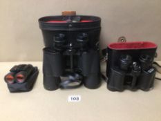 THREE CASED PAIRS OF BINOCULARS, PRINZ 10 X 50CM, MADE IN USSR 8 X 30 AND A SMALL PAIR