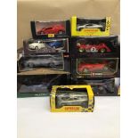 A COLLECTION OF NINE SEPARATE DIE-CAST MODEL CARS, IN ORIGINAL BOXES, SOME A/F, INCLUDES A BURAGO
