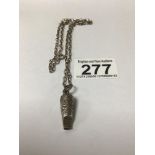 A VICTORIAN HALLMARKED SILVER FOLIATE ENGRAVED WHISTLE ON A HALLMARKED SILVER CHAIN BY H.W.ASHFORD