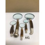 FIVE HORN HANDLE WITH WHITE METAL MAGNIFYING GLASSES