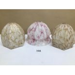 THREE DECO LIGHT SHADES WITH MOTTLED EFFECT GLASS