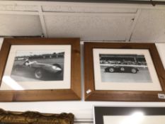 TWO VINTAGE FRAMED AND GLAZED PHOTOGRAPHS, STERLING MOSS, 52 X 44CM