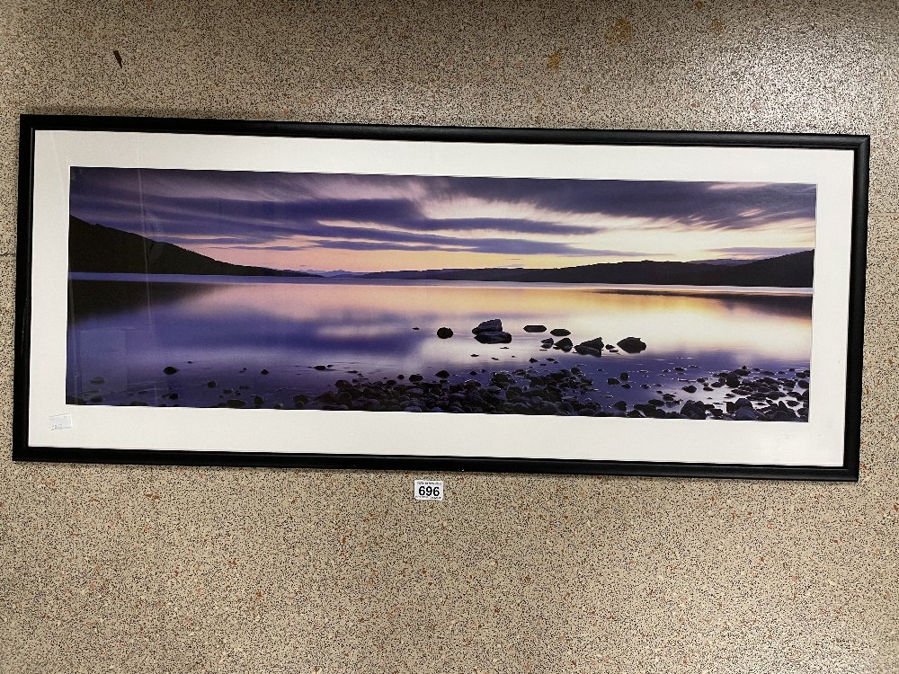 DAVID NOTON, TITLED SCOTTISH HIGHLANDS, LOCH RANNOCK AT DUSK PHOTOGRAPH FRAMED AND GLAZED, 108 X