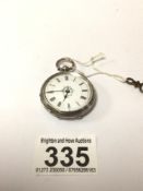 A VICTORIAN HALLMARKED SILVER ENGRAVED LADIES FOB WATCH WITH KEY