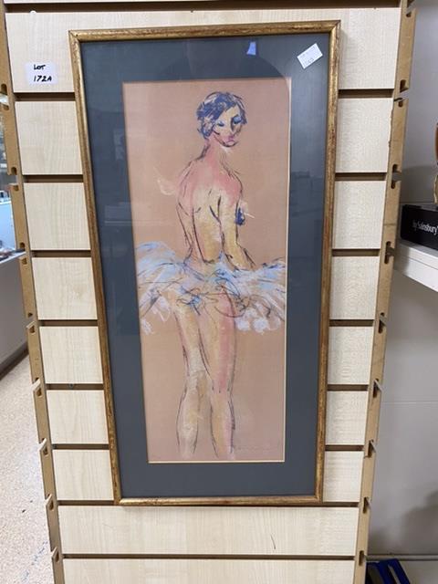 SIGNED FRAMED AND GLAZED CHALK AND PENCIL DRAWING OF A BALLERINA 66 X 32 CM - Image 2 of 3