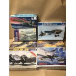 SEVEN BOXES OF MODEL KIT AIRCRAFT, TWO OF WHICH ARE UNSEALED, CONTENTS UNCHECKED, INCLUDES A