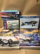 SEVEN BOXES OF MODEL KIT AIRCRAFT, TWO OF WHICH ARE UNSEALED, CONTENTS UNCHECKED, INCLUDES A