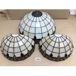 THREE TIFFANY STYLED LAMP SHADES LARGEST BEING 41CM IN DIAMETER