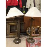 A PAIR OF TABLE LAMPS WITH MOULDED FRUITS A/F, 86CM