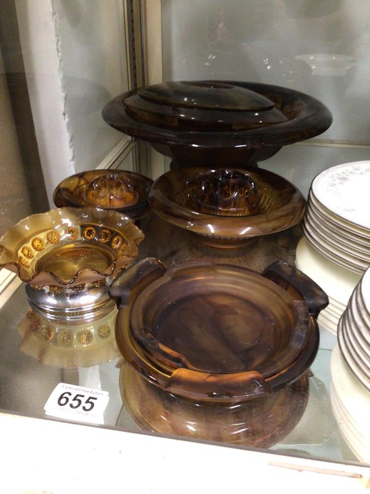 DAVIDSON AMBER COLOURED GLASSWARE ASHTRAY AND MORE - Image 2 of 2