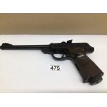 A 177 LP MOD 53 BARREL AIR PISTOL BY WALTHER 092061, WALTHERS PATENT ON LEFT, PLASTIC CHEQUERED