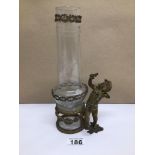 A VINTAGE GILT BRONZED MOUNTED GLASS VASE, DECORATED WITH A CHERUB 27CM IN HEIGHT