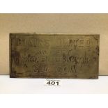 AN EARLY COPPER BRASSED SIGN (BLAIRS LIMITED), 20 X 10CM