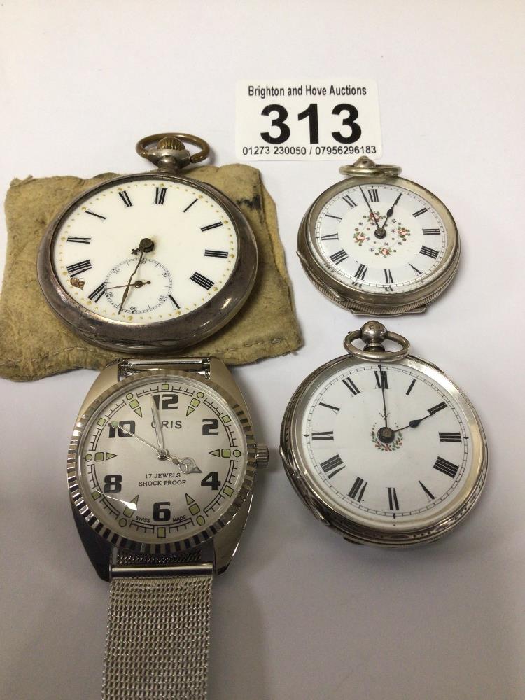 MIXED SILVER/WHITE METALPOCKET/FOB WATCHES WITH A METAL STRAP ORIS WATCH