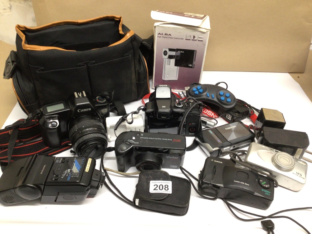 A COLLECTION OF UNTESTED CAMERAS, SOME CASED, INCLUDES CANON (EOS 1000), SONY (DSC-W55), KODAK (