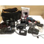A COLLECTION OF UNTESTED CAMERAS, SOME CASED, INCLUDES CANON (EOS 1000), SONY (DSC-W55), KODAK (