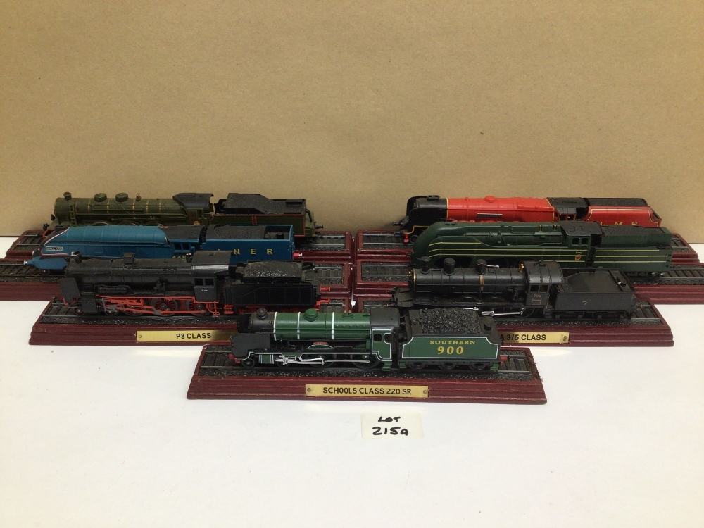 A COLLECTION OF SEVEN STATIC MODEL LOCOMOTIVE TRAINS, MALLARD, DUCHESS, AND PACIFIC