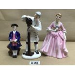 THREE ROYAL DOULTON FIGURINES 'THE WIGMAKER OF WILLIAMSBURG' HN2239, A HOSTESS OF WILLIAMSBURG