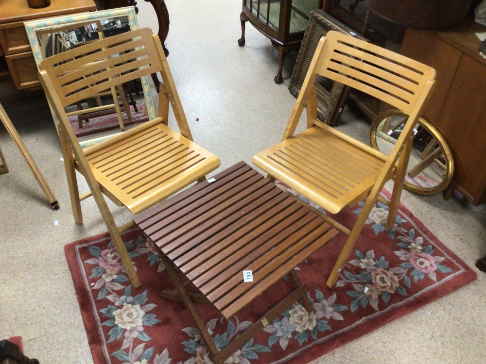 TWO FOLDING TABLE AND CHAIRS BY F.S.C