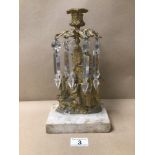 A FIGURAL BRASS CANDLESTICK ON MARBLE BASE A/F 28CM IN HEIGHT