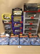 A COLLECTION OF MIXED DIE-CAST SCALE MODEL VEHICLES AND AIRCRAFT, IN BOXES, INCLUDES BRUMM, PROGETTO