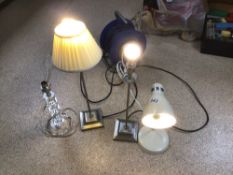 FOUR LAMPS, ANGLEPOISE, ACRYLIC, AND A PAIR OF CHROME BASES