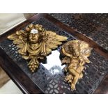 TWO GILDED CHERUB WALL SCONCES, LARGEST 49 X 31CM