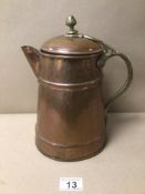 AN ARTS AND CRAFTS BRASS AND COPPER LIDDED PITCHER 27CM IN HEIGHT