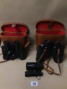 TWO PAIRS OF BINOCULARS WITH A MINI MARCUS 8 X 20 MONOCULAR, ALL CASED, INCLUDES AN L & G TELSTAR 20