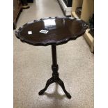 A VINTAGE PIECRUST WINE TABLE ORNATE CARVED LEGS, 56CM HIGH