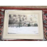 FANSHAWE, FRAMED AND GLAZED WATERCOLOUR SIGNED FANSHAWE 87 WINTER SCENE 62 X 46CM