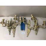 TWO PAIRS OF ROCOCO STYLE GILDED METAL WALL LIGHTS