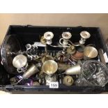A MIXED COLLECTION OF MOSTLY METAL WARE, INCLUDES A FIVE PIECE WHITE METAL GOBLETS SET, A TWIN