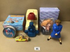 A MIXED COLLECTION OF NOVELTY TOYS, INCLUDES A CORGI TOYS MAGIC ROUNDABOUT DOUGLAS CAR WITH FIGURES,