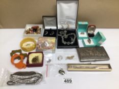 A BOX OF MIXED COSTUME JEWELLERY SOME VINTAGE